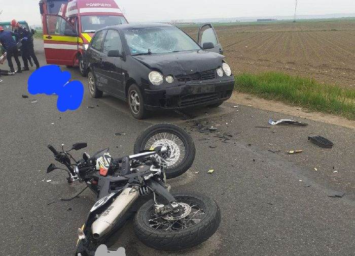 Accident rutier, unde a fost implicate un autoturism si o motocicleta, zona Depozit Kaufland Turda